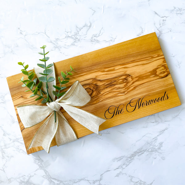 Personalized Olive Wood Cutting Board / Cheese Board handmade and custom engraved luxury kitchen accessory perfect for weddings, anniversaries, or housewarming gifts elegant charcuterie board featuring natural wood design ideal for entertaining and home decor
