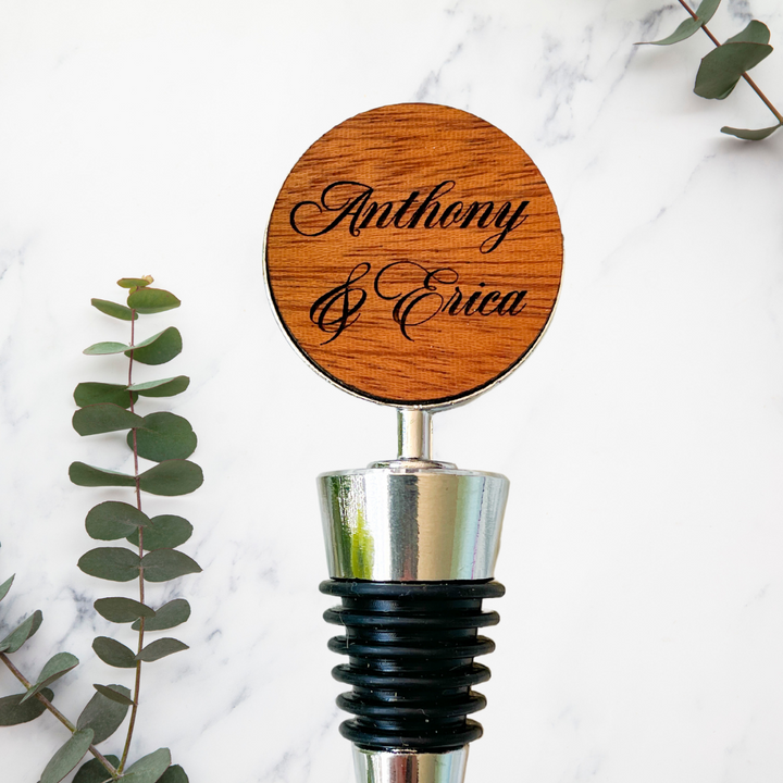 Personalized wine stoppers for couples with engraved first names handmade custom bottle stopper perfect for engagement wedding or anniversary gift luxury bar accessory romantic keepsake and thoughtful wine lover gift celebrating love connection and togetherness