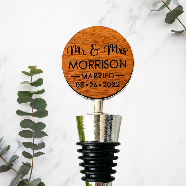 Personalized wine stoppers for wedding couple or wedding party favors custom engraved bottle stoppers handcrafted luxury bar accessory perfect for bridesmaids groomsmen and wine lovers elegant keepsake for celebrating love and memorable wedding moments