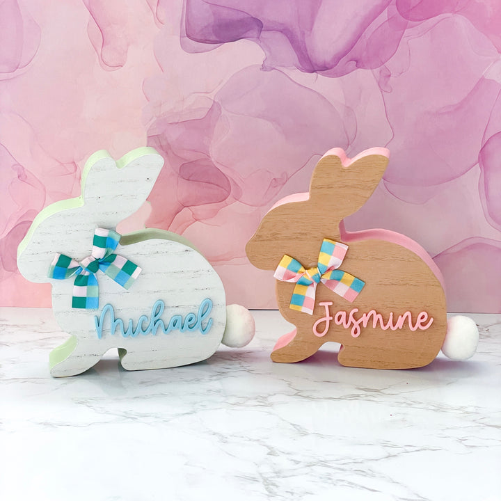 Personalized wooden Easter bunny for kids custom engraved with child’s name adorable Easter basket stuffer and spring keepsake made from natural wood perfect for toddlers and children festive decoration for Easter celebrations and gift baskets