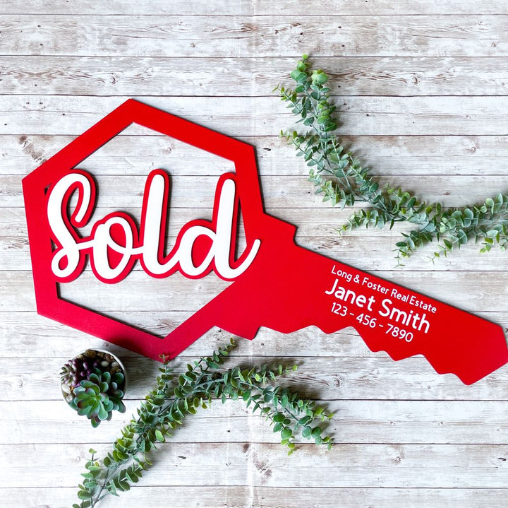 Realtor SOLD Key Sign for Closing Prop Sign handmade and personalized office decor perfect for clients, house selling gifts, or business promotional accessory professional real estate keepsake celebrating successful home sales and closings