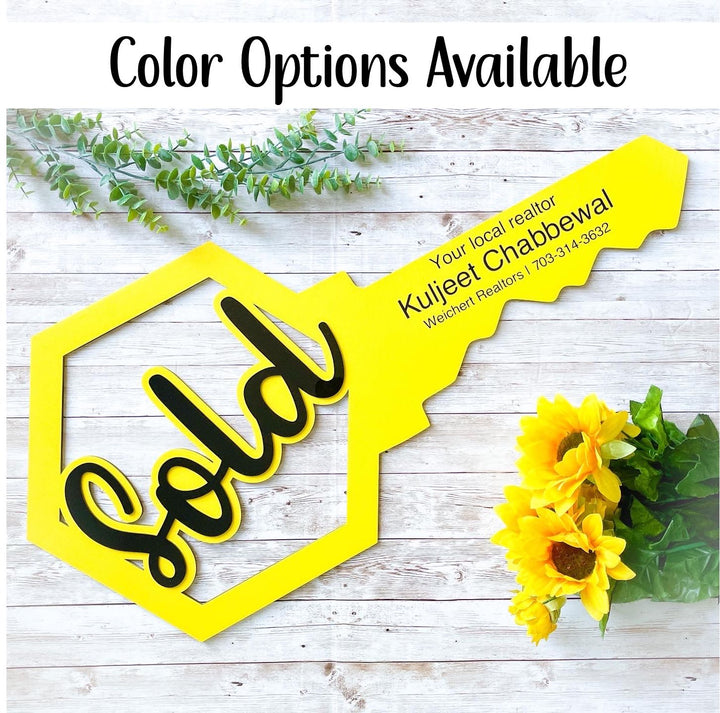 SOLD Key Sign for Realtor Closing Prop Sign handmade and personalized real estate office decor perfect for clients, house selling, or business promotional accessory elegant and professional keepsake celebrating successful home sales